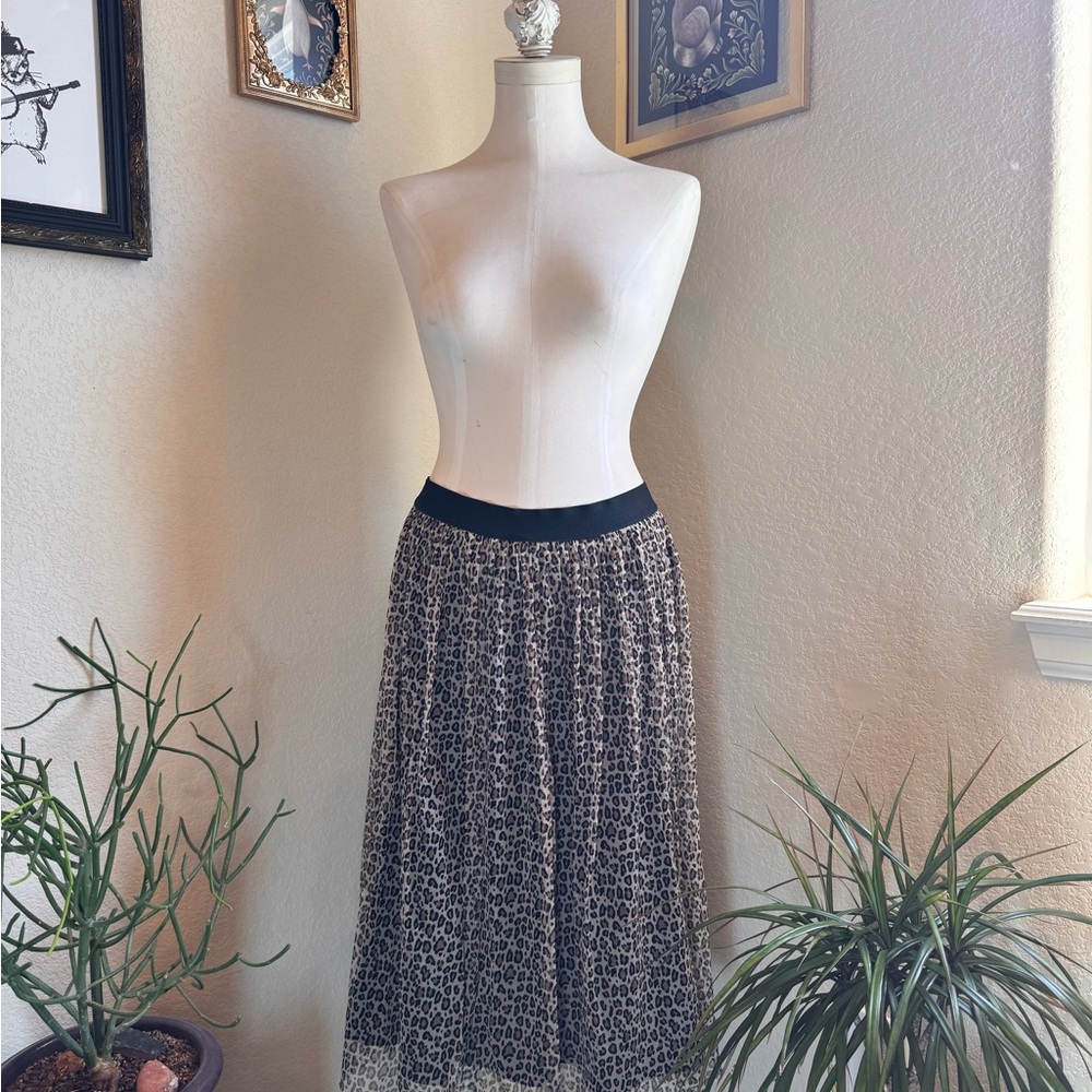 A New Day Animal Print Pleated Midi Skirt